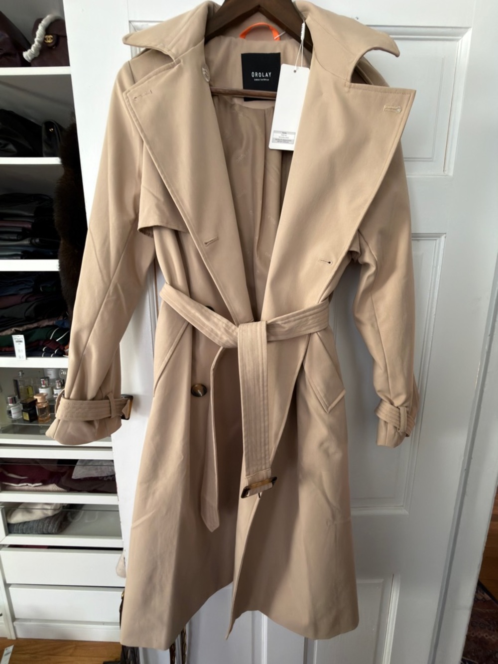 OROLAY Women's Beige Trench Coat with Belt